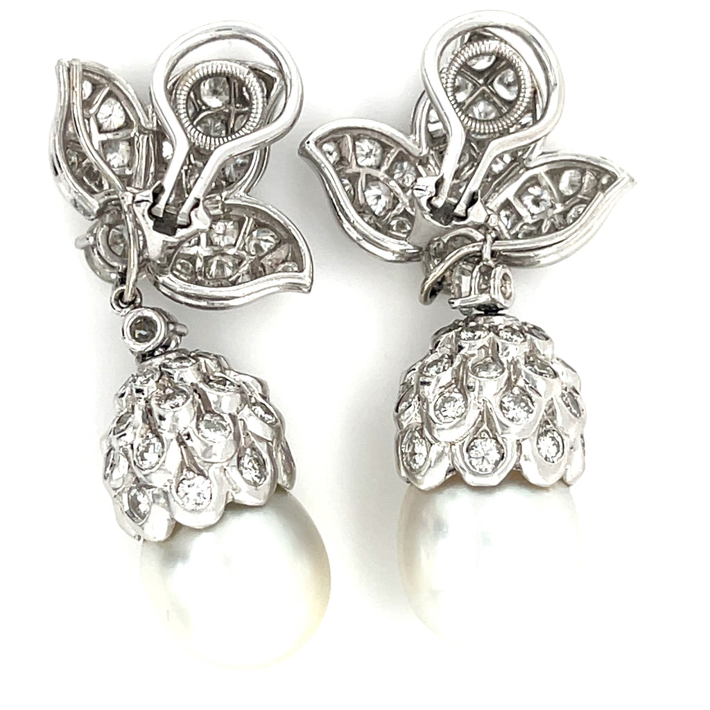 Platinum South Sea Pearl and 5 CTW Diamond Day/Night Clip-On Earrings