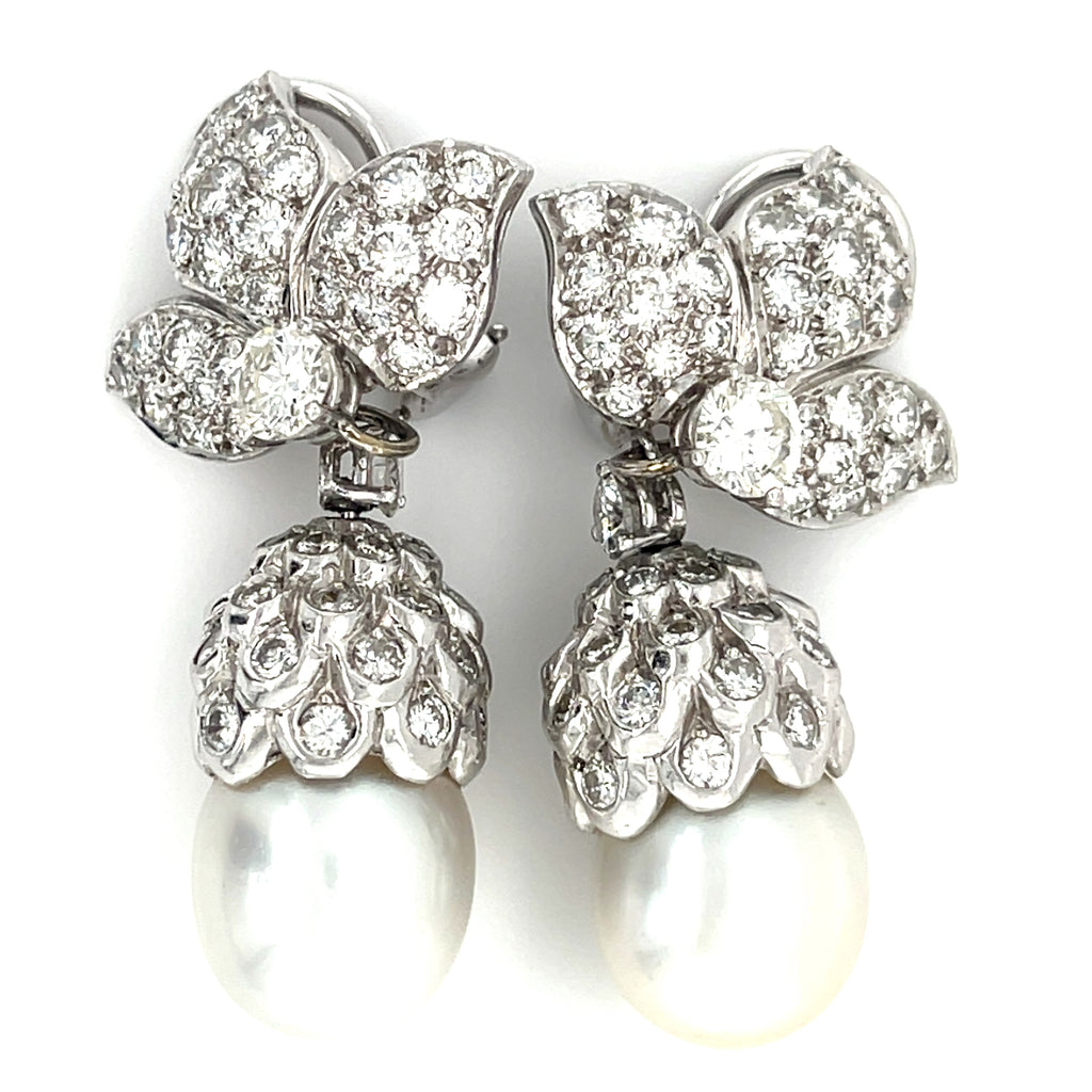 Platinum South Sea Pearl and 5 CTW Diamond Day/Night Clip-On Earrings