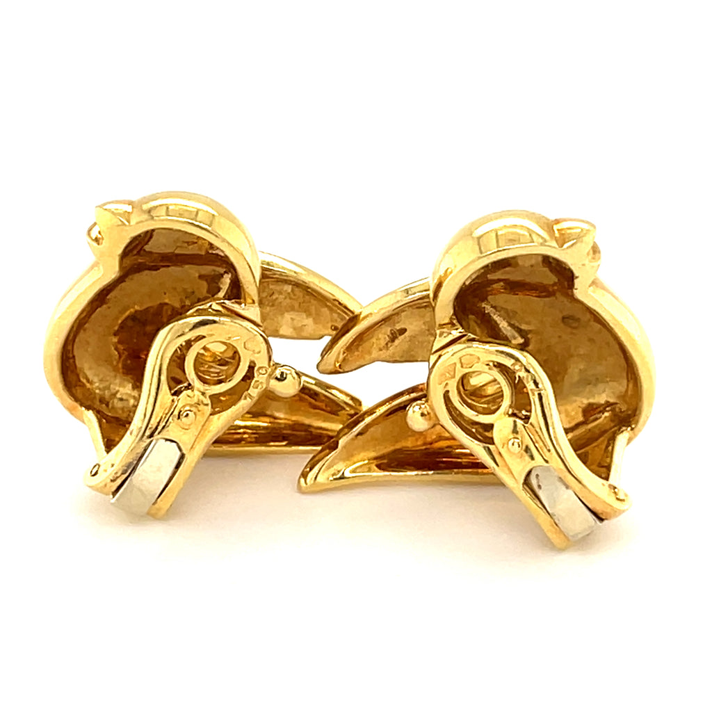 Van Cleef & Arpels 18k Yellow Gold Vintage Dove Ear Clips with Diamond Eyes