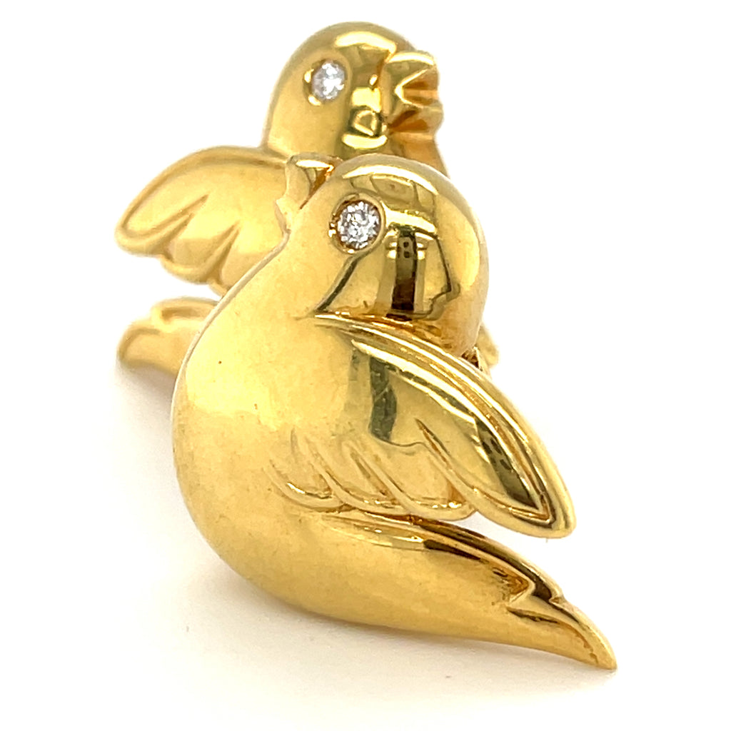 Van Cleef & Arpels 18k Yellow Gold Vintage Dove Ear Clips with Diamond Eyes