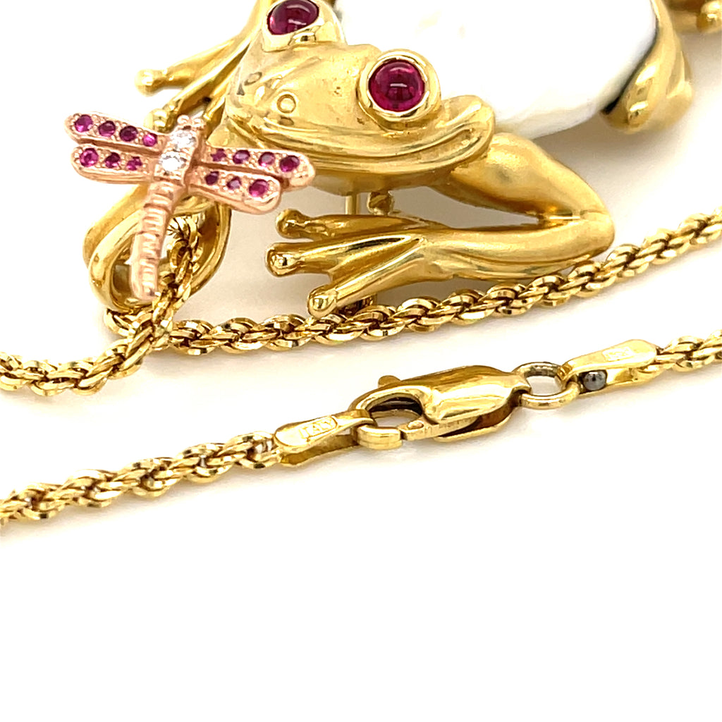 18k Yellow Gold Freshwater Cultured Pearl Frog Pendant by Avi Raz 14k 18" Chain
