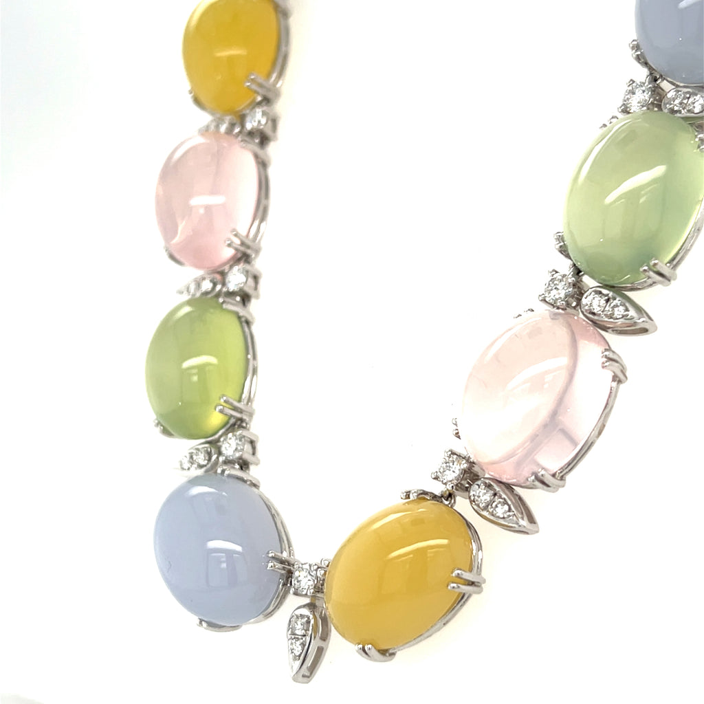 18k White Gold Semi-Precious Gemstone Cabochon Necklace and Bracelet