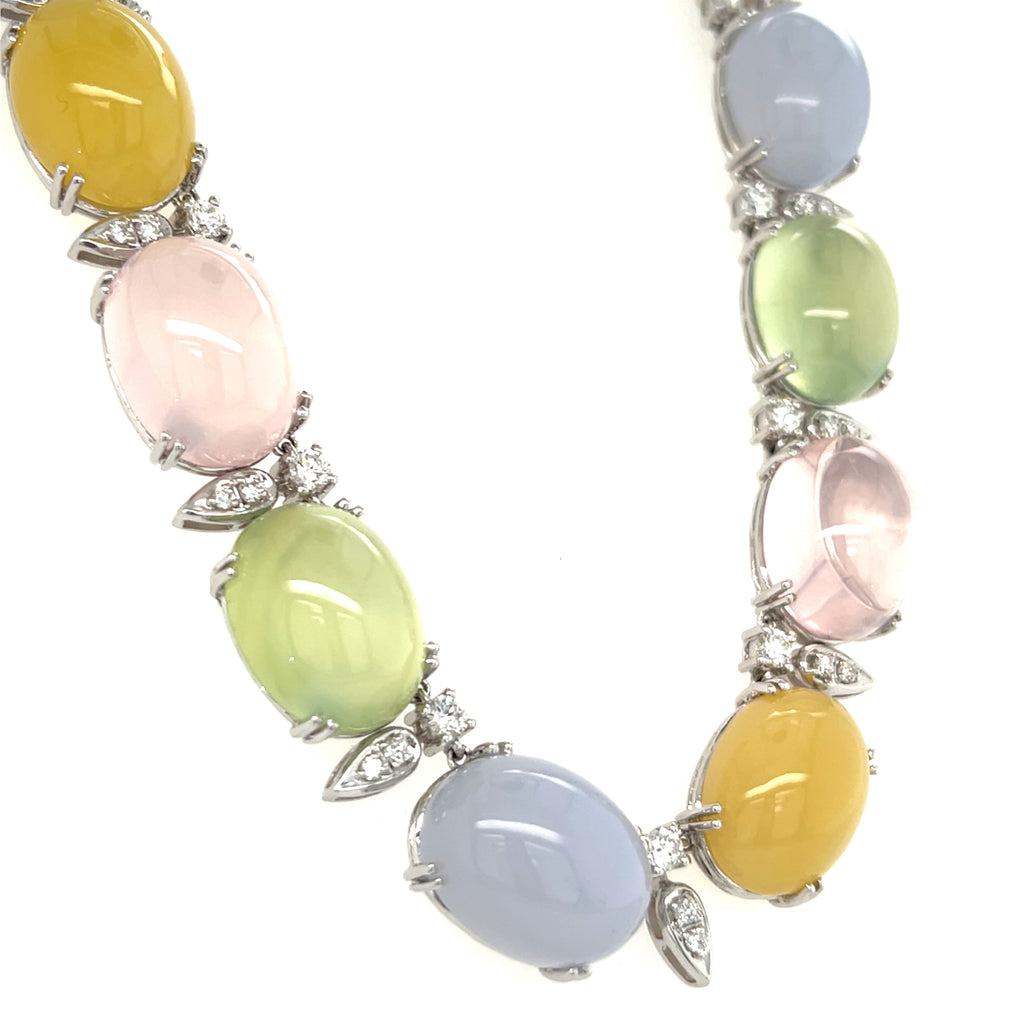 18k White Gold Semi-Precious Gemstone Cabochon Necklace and Bracelet