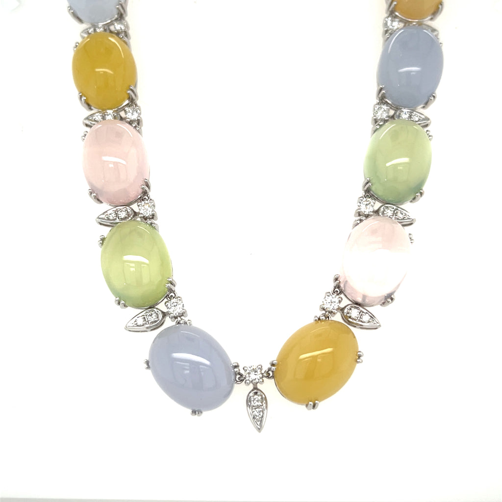 18k White Gold Semi-Precious Gemstone Cabochon Necklace and Bracelet