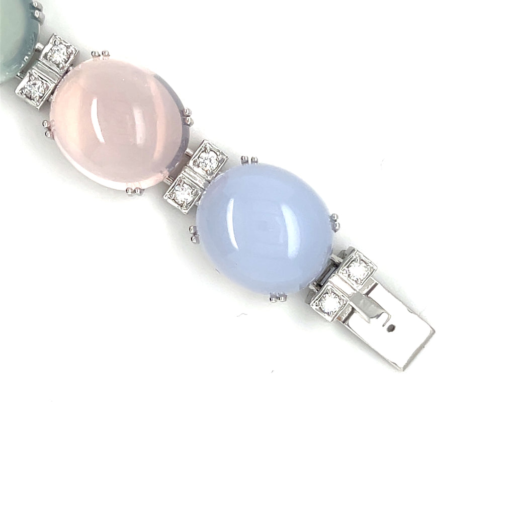 18k White Gold Semi-Precious Gemstone Cabochon Necklace and Bracelet