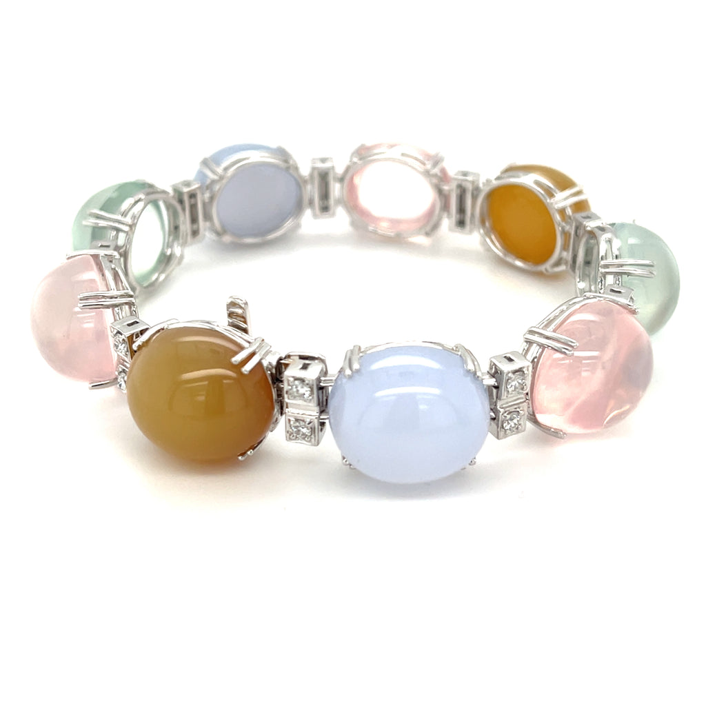 18k White Gold Semi-Precious Gemstone Cabochon Necklace and Bracelet