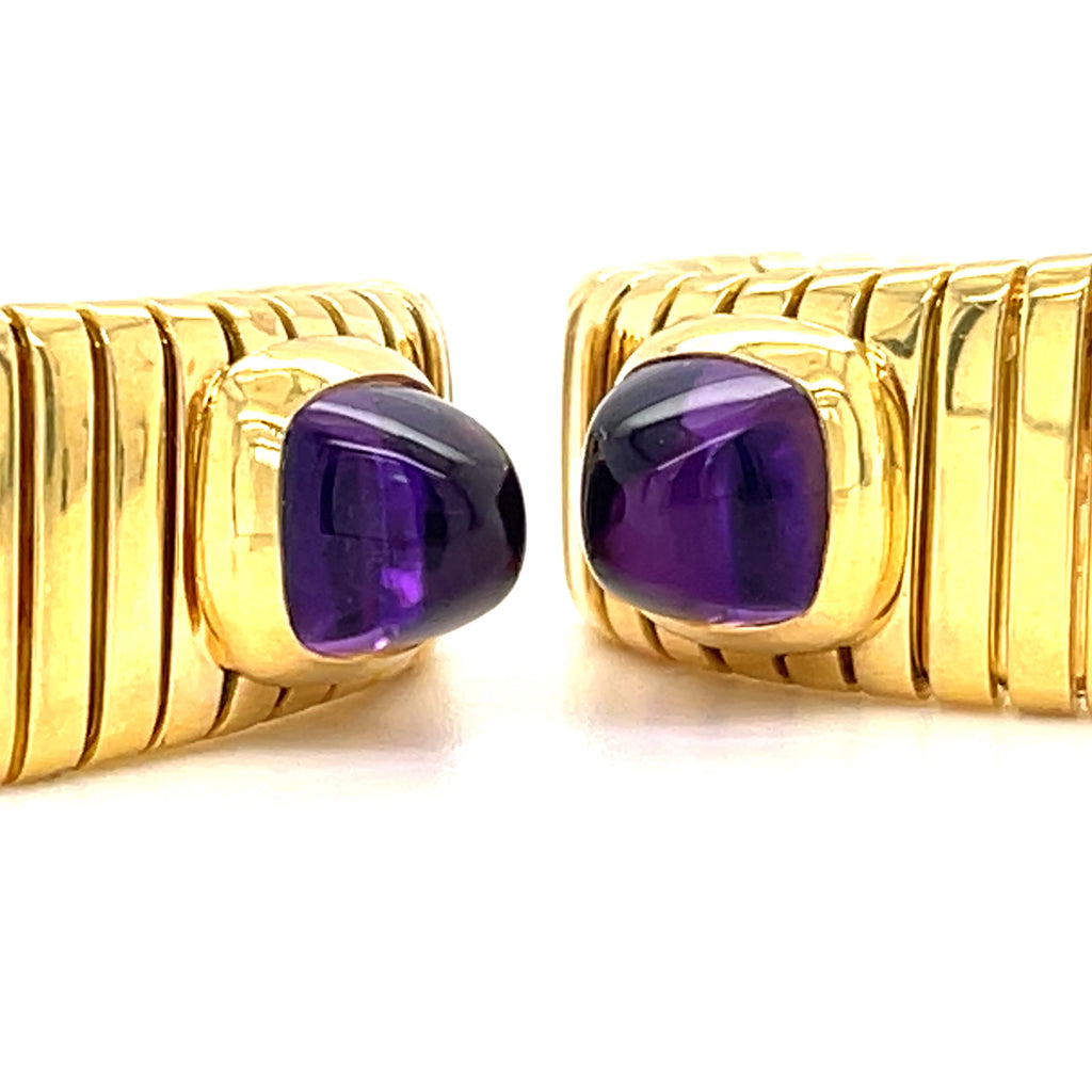 Bvlgari Amethyst and 18k Gold Tubogas Earrings Gross Weight: 27.9g Length: 1"