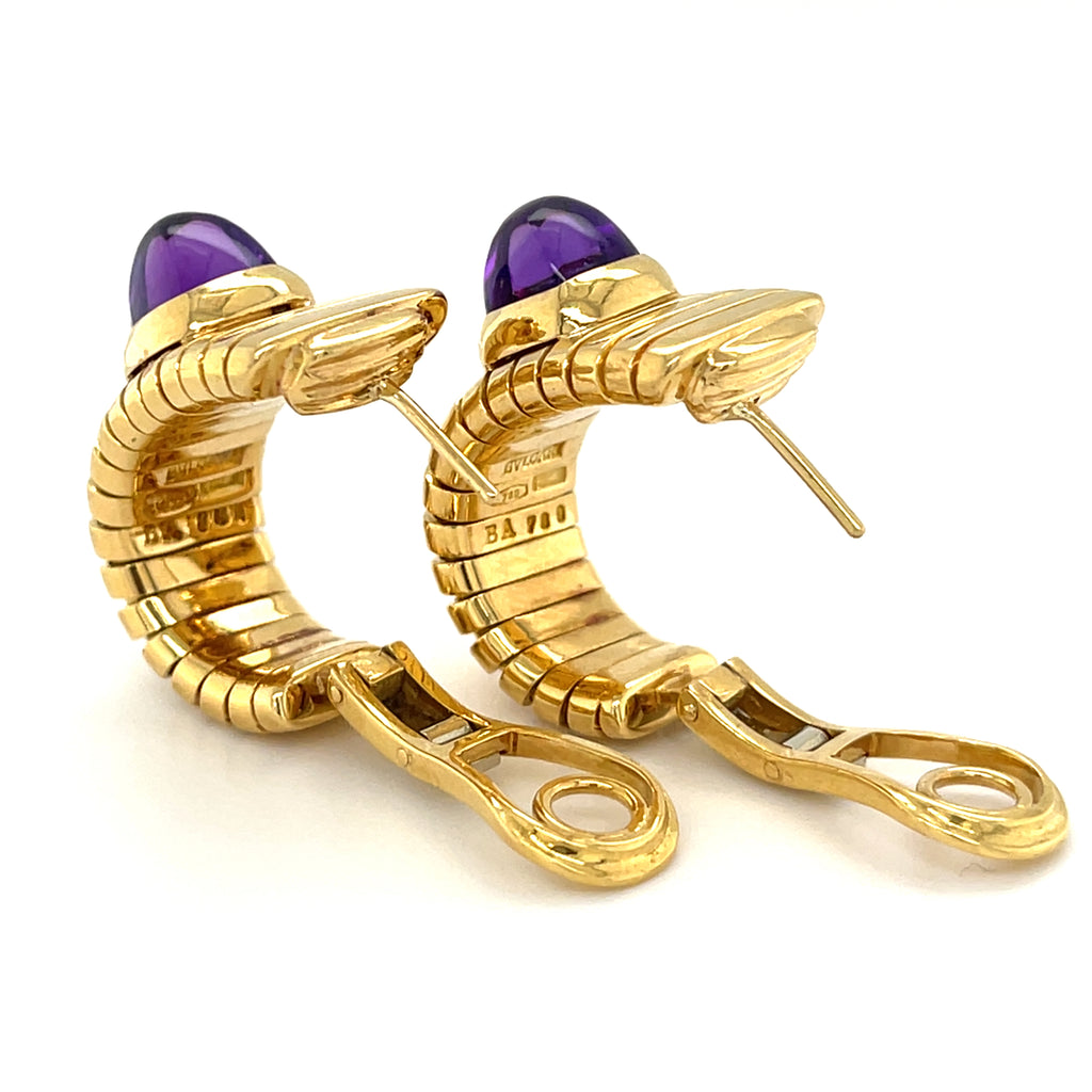 Bvlgari Amethyst and 18k Gold Tubogas Earrings Gross Weight: 27.9g Length: 1"
