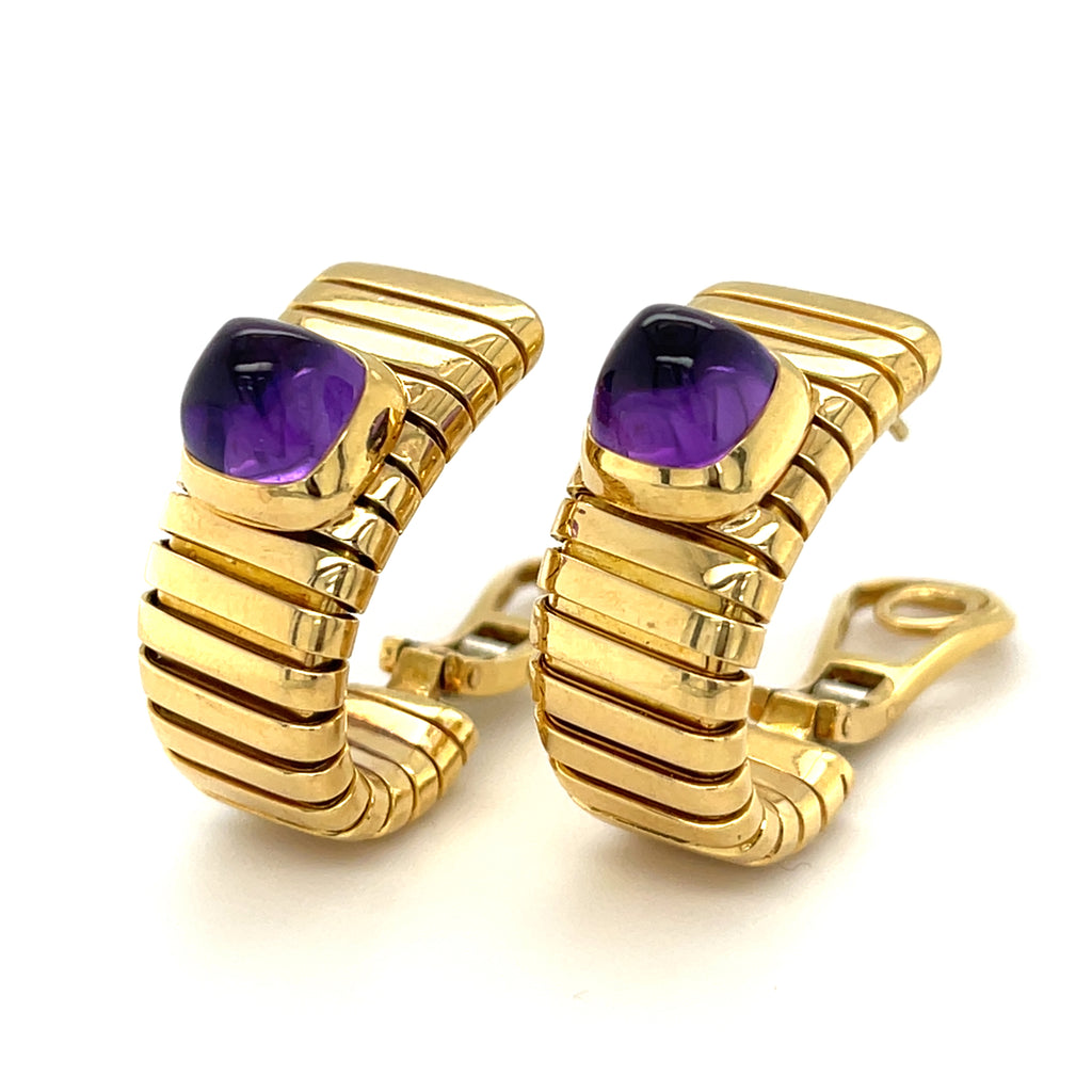 Bvlgari Amethyst and 18k Gold Tubogas Earrings Gross Weight: 27.9g Length: 1"