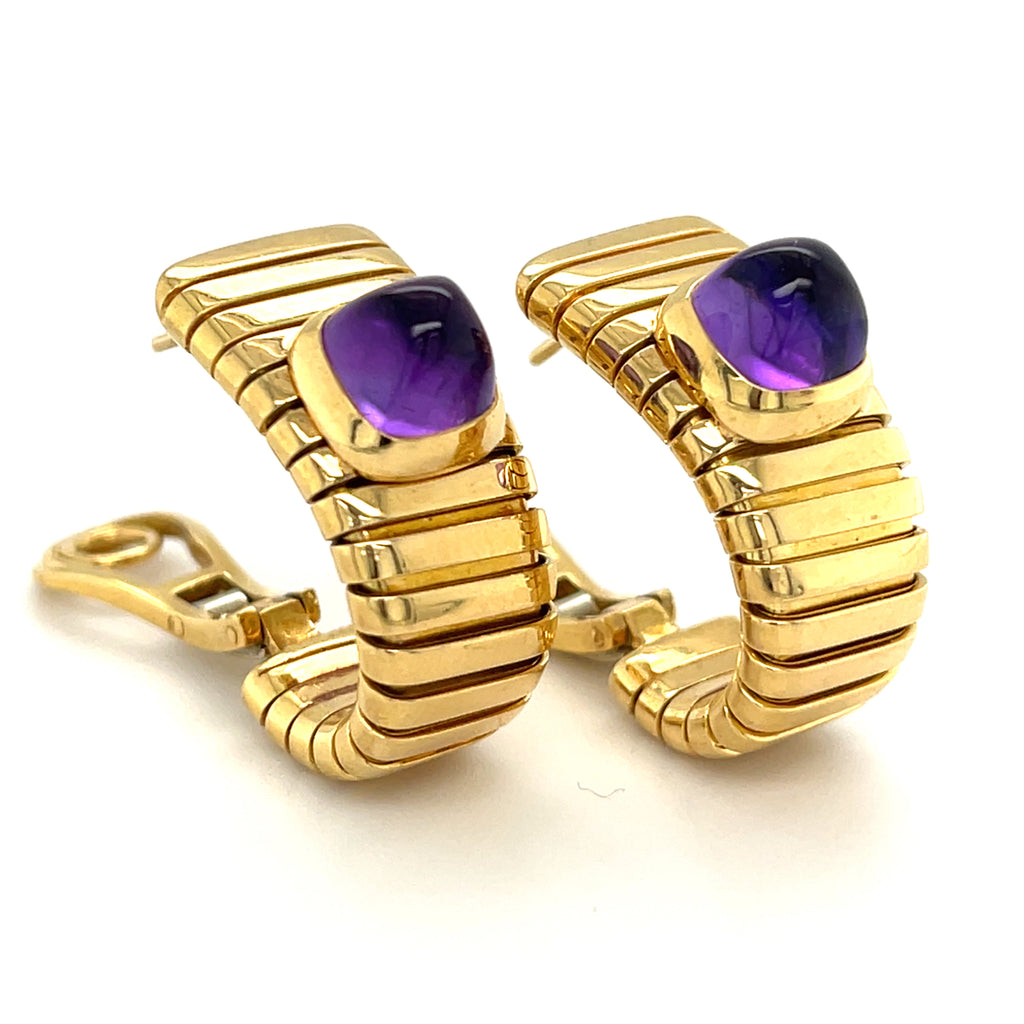 Bvlgari Amethyst and 18k Gold Tubogas Earrings Gross Weight: 27.9g Length: 1"