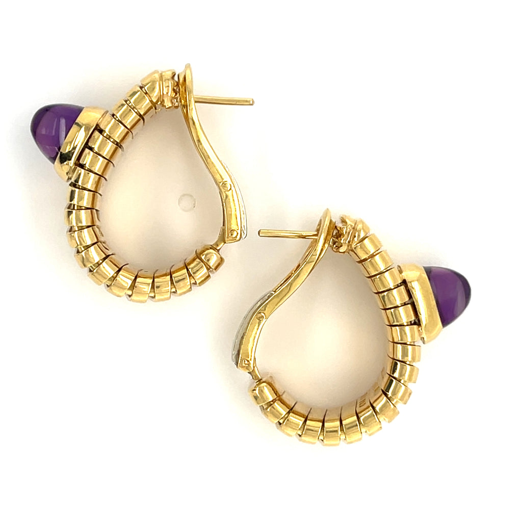 Bvlgari Amethyst and 18k Gold Tubogas Earrings Gross Weight: 27.9g Length: 1"