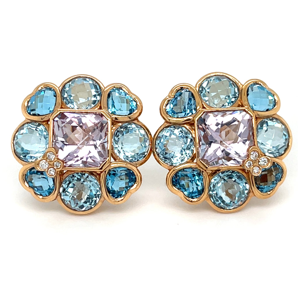 Kathy Ireland 18k Rose Gold 7.20 ct Amethyst w/ Blue Topaz & Diamond Earrings