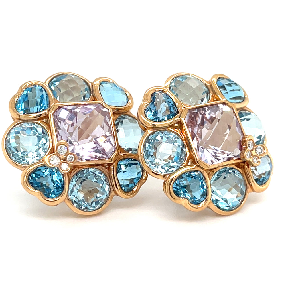 Kathy Ireland 18k Rose Gold 7.20 ct Amethyst w/ Blue Topaz & Diamond Earrings