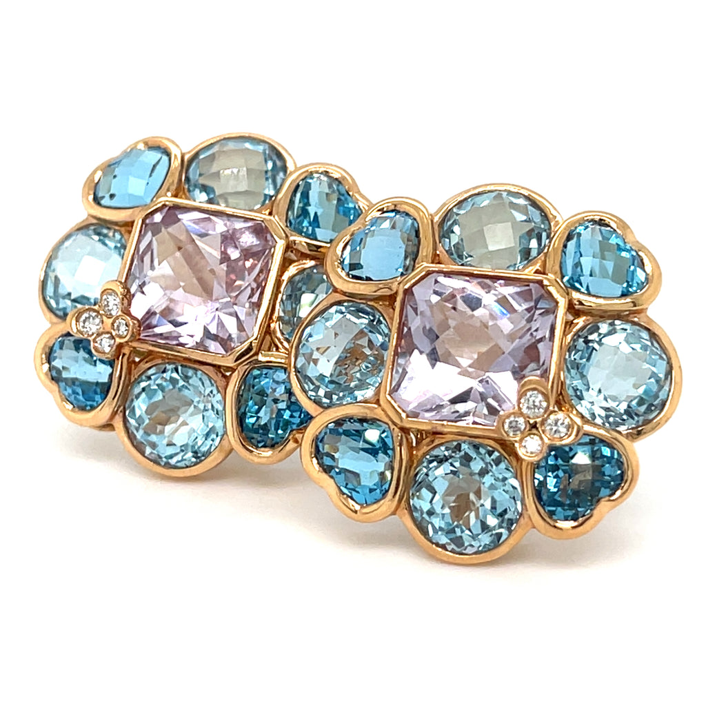 Kathy Ireland 18k Rose Gold 7.20 ct Amethyst w/ Blue Topaz & Diamond Earrings