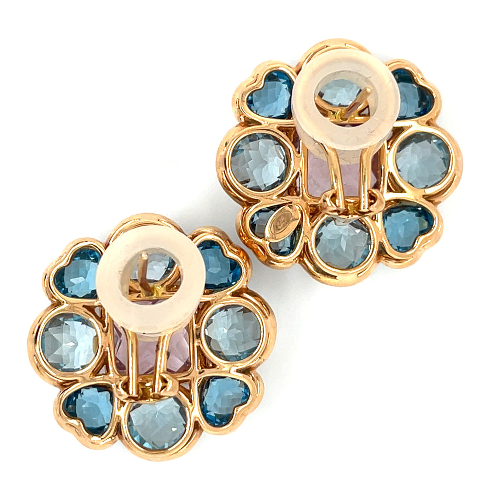 Kathy Ireland 18k Rose Gold 7.20 ct Amethyst w/ Blue Topaz & Diamond Earrings