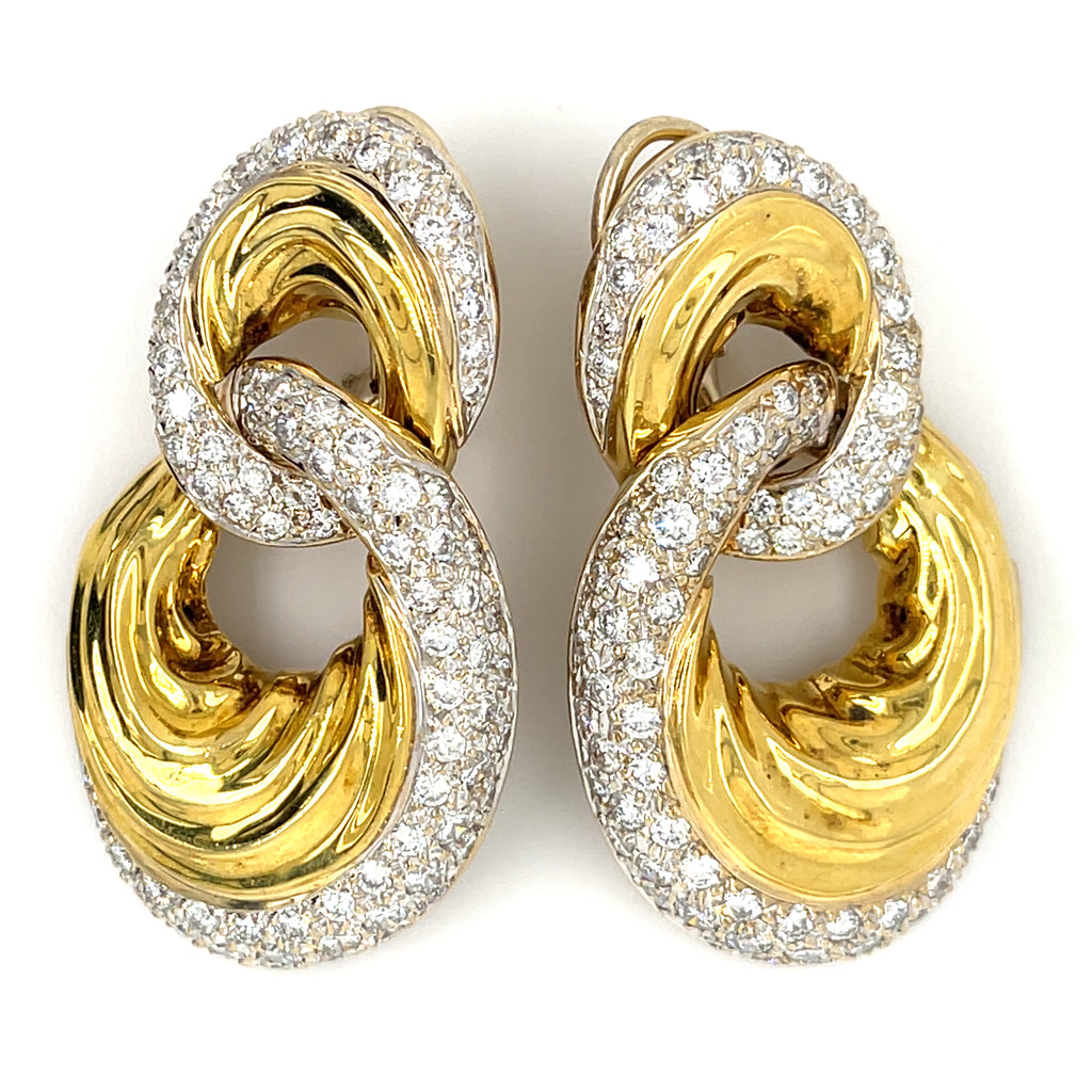 18k Yellow Gold 5.58 cts Diamond Doorknocker Earrings 32.2 grams