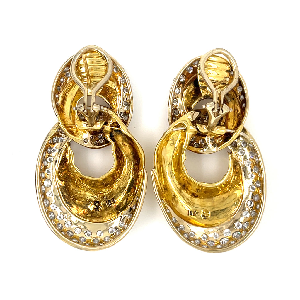 18k Yellow Gold 5.58 cts Diamond Doorknocker Earrings 32.2 grams