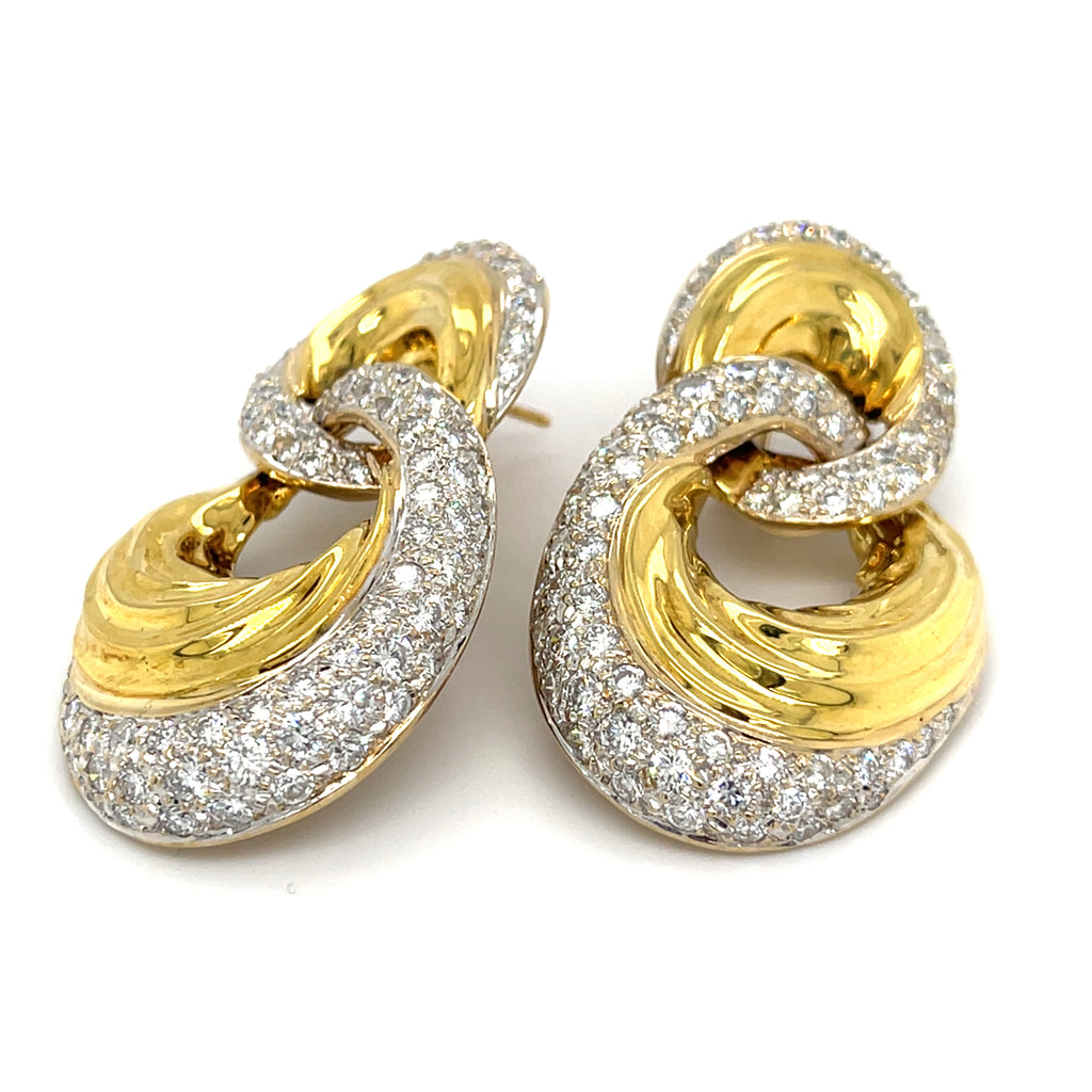 18k Yellow Gold 5.58 cts Diamond Doorknocker Earrings 32.2 grams