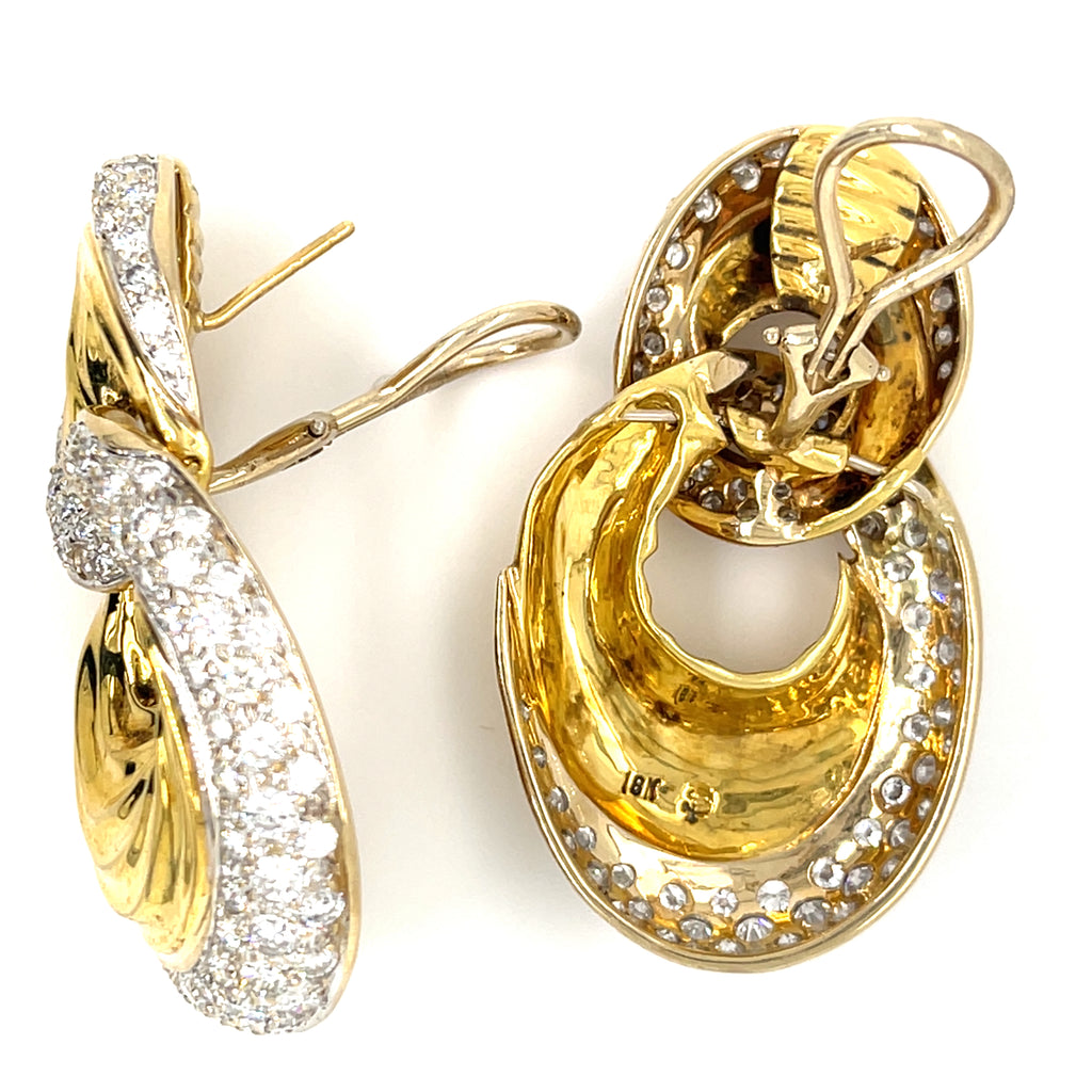 18k Yellow Gold 5.58 cts Diamond Doorknocker Earrings 32.2 grams