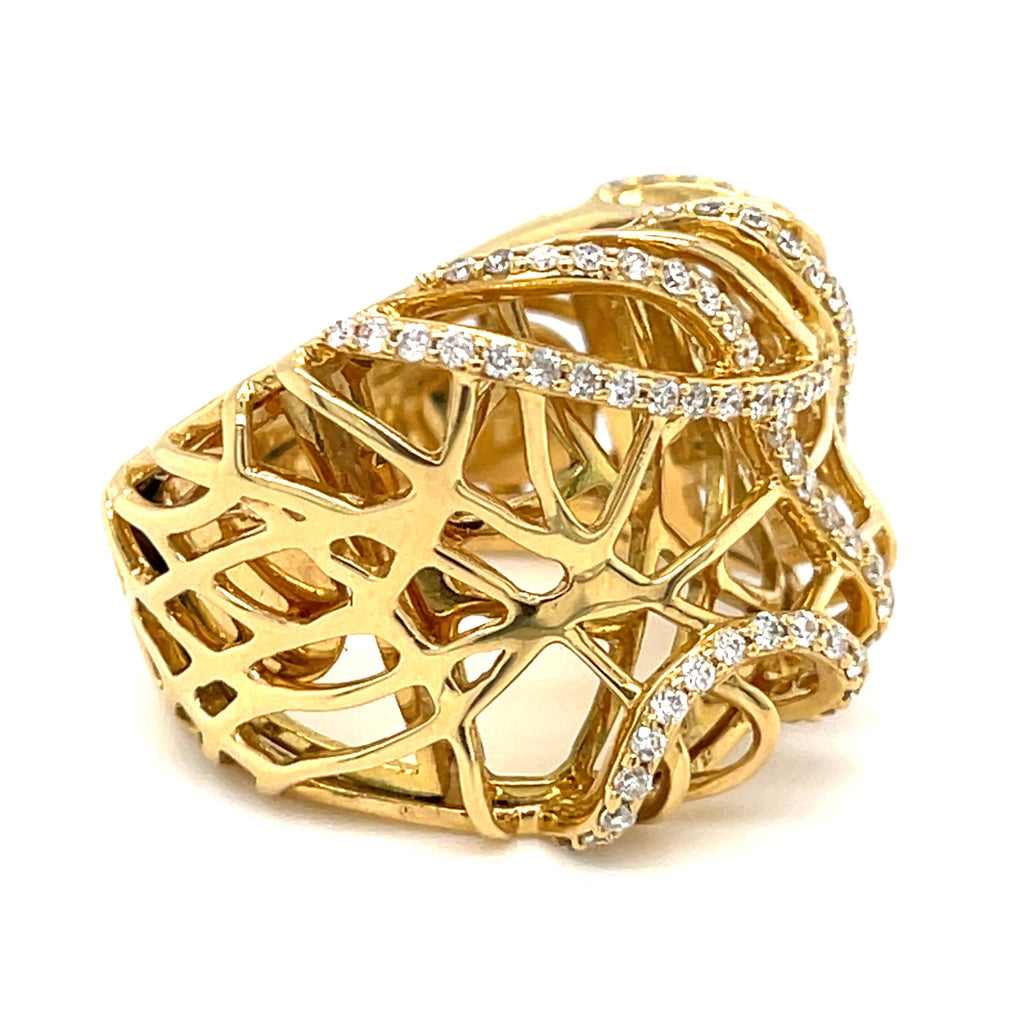 18k Yellow Gold Openwork 1.15 ct Diamond Band Ring Size 7