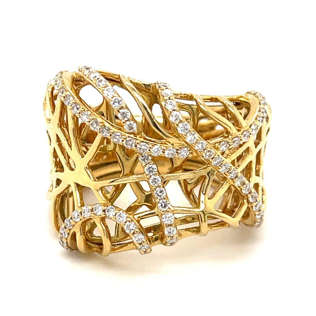 18k Yellow Gold Openwork 1.15 ct Diamond Band Ring Size 7