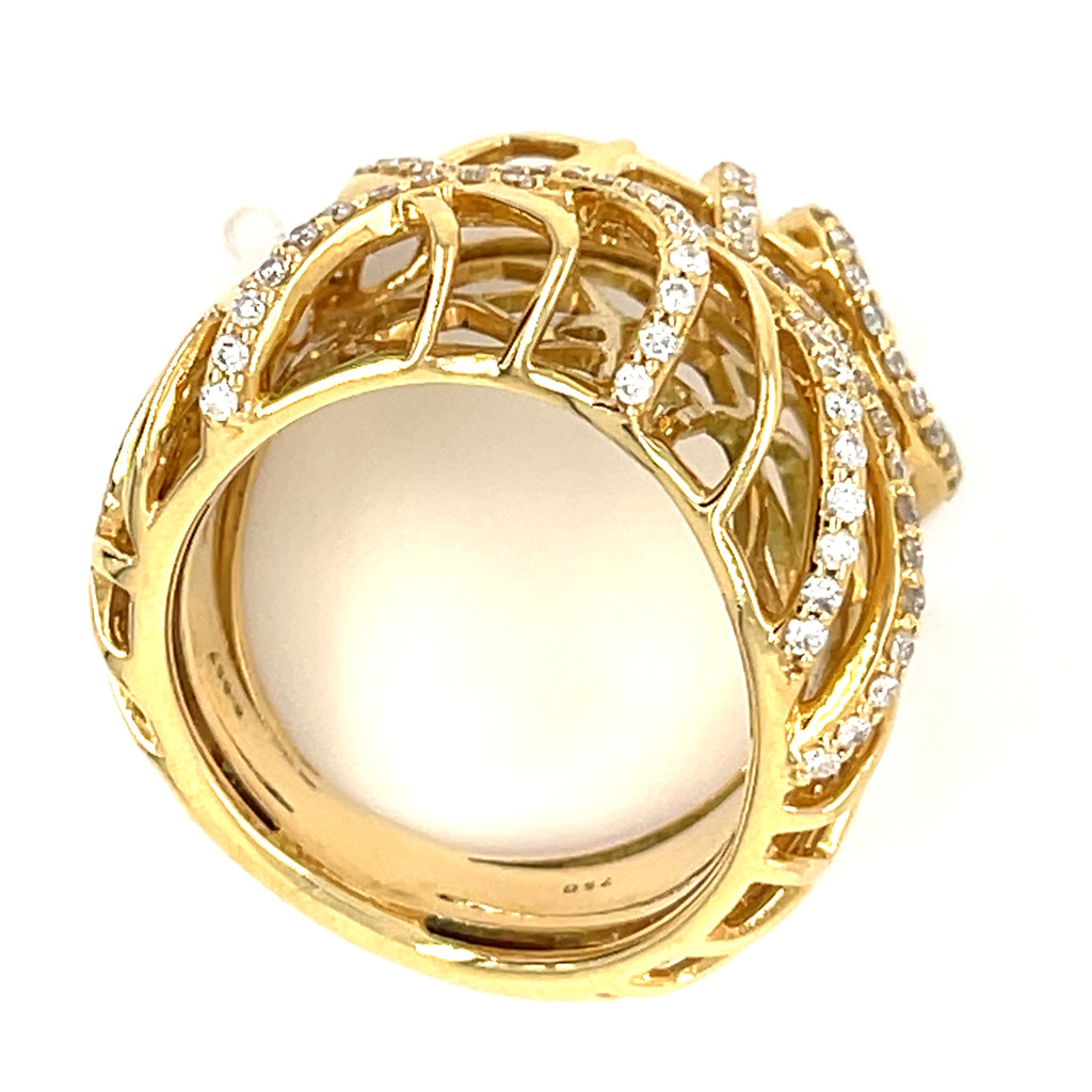 18k Yellow Gold Openwork 1.15 ct Diamond Band Ring Size 7