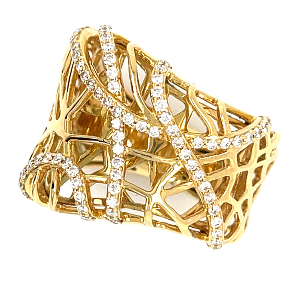 18k Yellow Gold Openwork 1.15 ct Diamond Band Ring Size 7