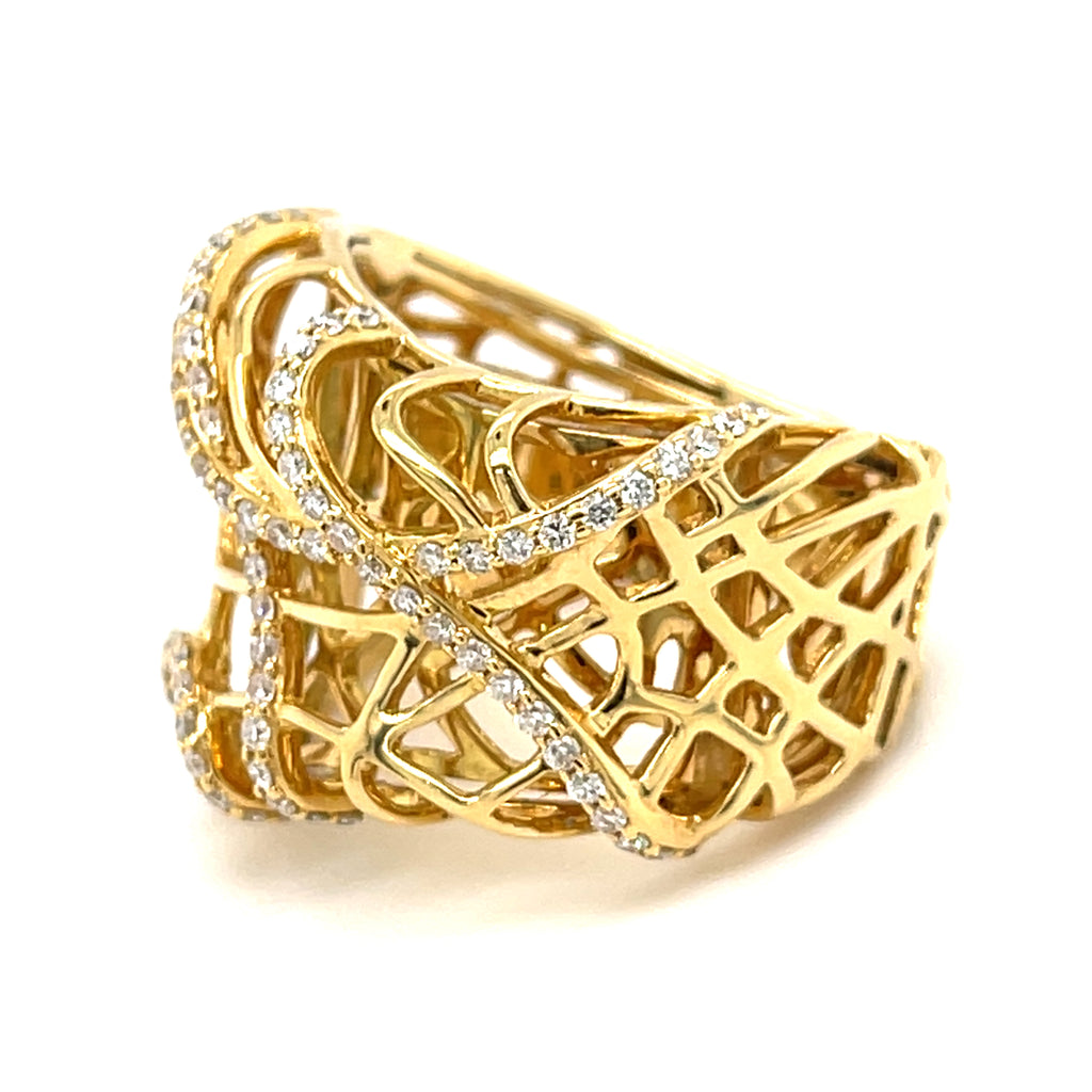 18k Yellow Gold Openwork 1.15 ct Diamond Band Ring Size 7