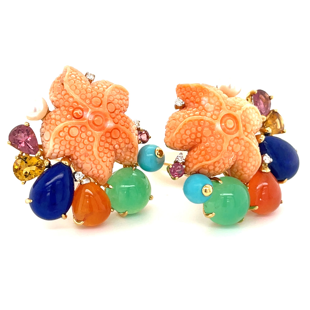 Pair of 18k Gold, Diamond, and Gem-Set Clip-on Earrings Diamond Weight: 0.05ct