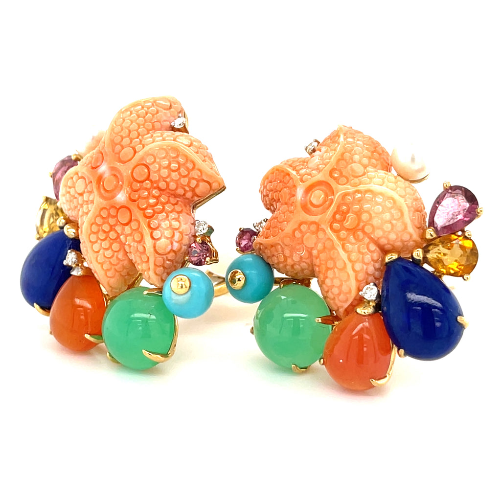 Pair of 18k Gold, Diamond, and Gem-Set Clip-on Earrings Diamond Weight: 0.05ct