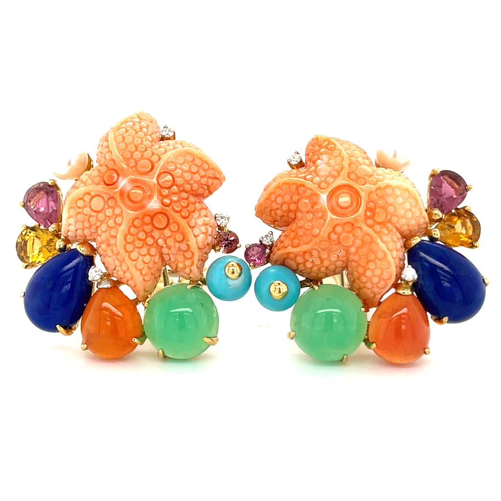 Pair of 18k Gold, Diamond, and Gem-Set Clip-on Earrings Diamond Weight: 0.05ct