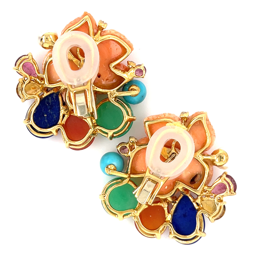 Pair of 18k Gold, Diamond, and Gem-Set Clip-on Earrings Diamond Weight: 0.05ct