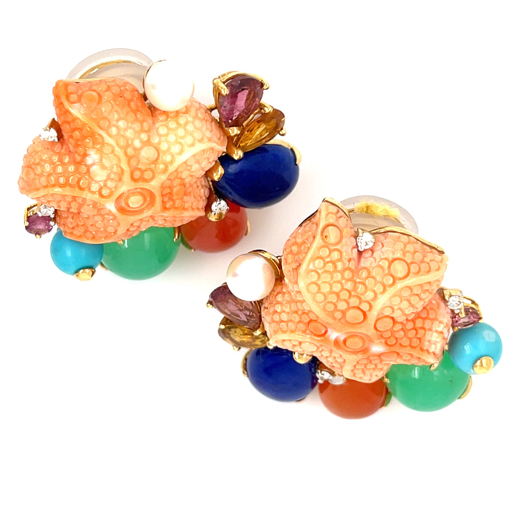 Pair of 18k Gold, Diamond, and Gem-Set Clip-on Earrings Diamond Weight: 0.05ct