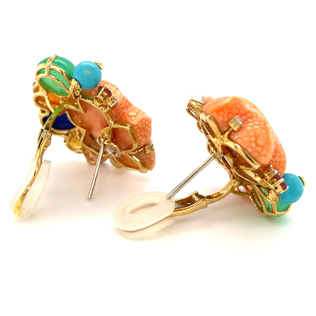 Pair of 18k Gold, Diamond, and Gem-Set Clip-on Earrings Diamond Weight: 0.05ct