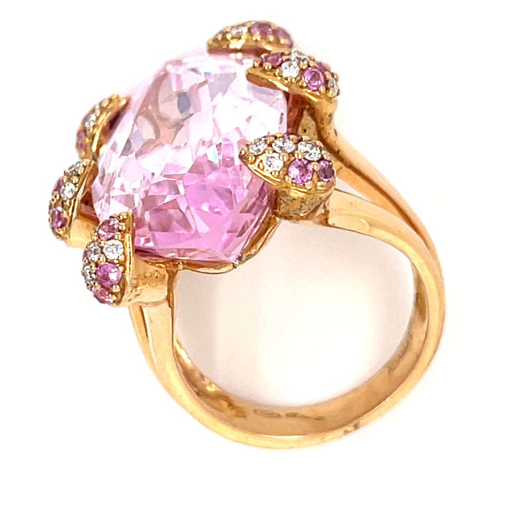 18k Pink Gold 22.1ct Pink Topaz Cocktail Ring 1 ct Dia+Pink Sapphire Acc Sz 7.5