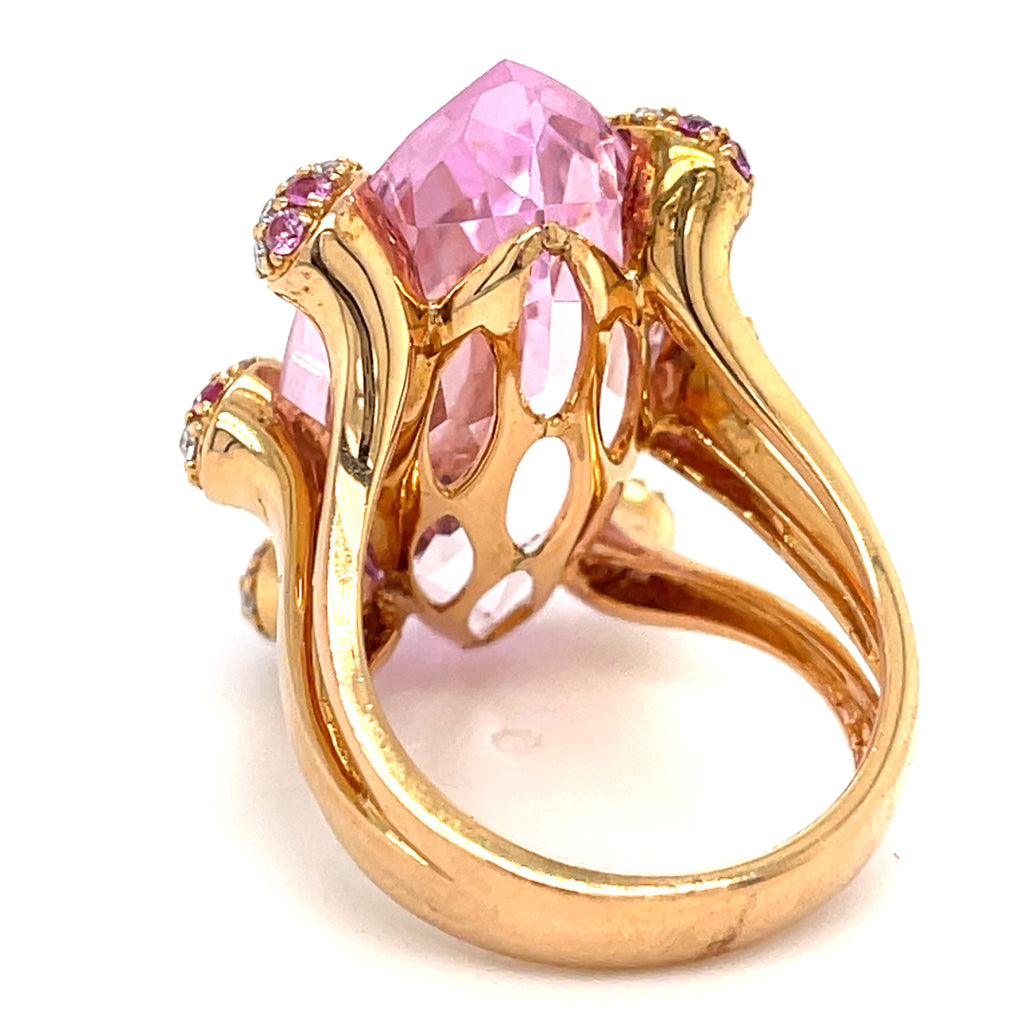 18k Pink Gold 22.1ct Pink Topaz Cocktail Ring 1 ct Dia+Pink Sapphire Acc Sz 7.5