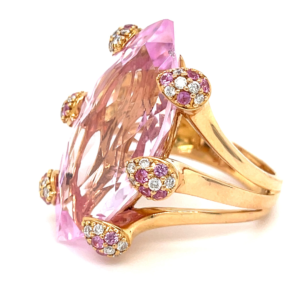 18k Pink Gold 22.1ct Pink Topaz Cocktail Ring 1 ct Dia+Pink Sapphire Acc Sz 7.5