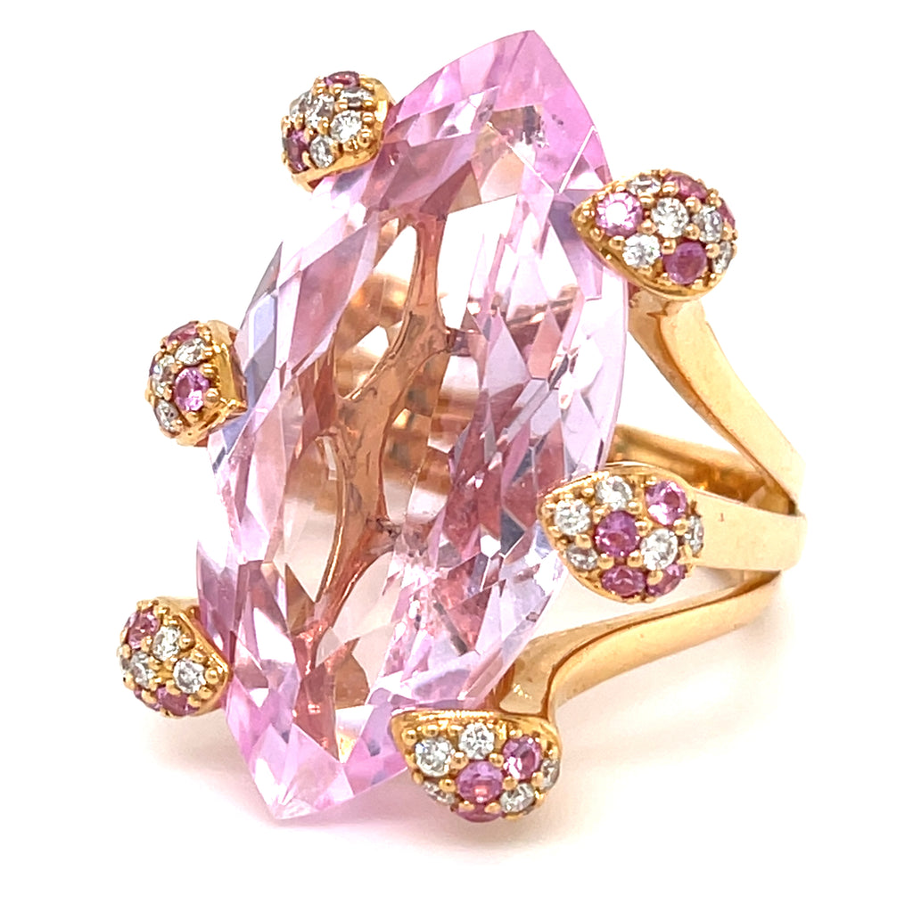 18k Pink Gold 22.1ct Pink Topaz Cocktail Ring 1 ct Dia+Pink Sapphire Acc Sz 7.5