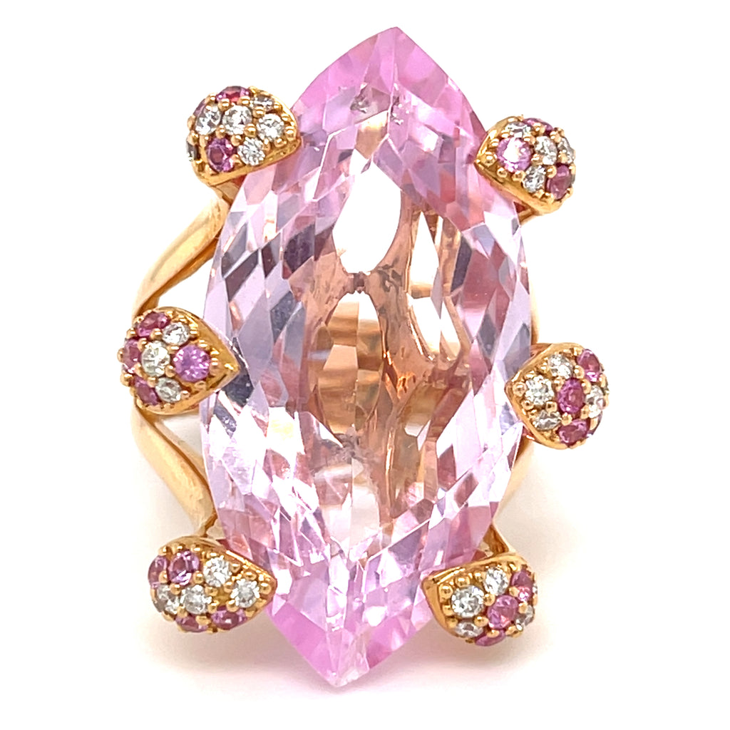 18k Pink Gold 22.1ct Pink Topaz Cocktail Ring 1 ct Dia+Pink Sapphire Acc Sz 7.5