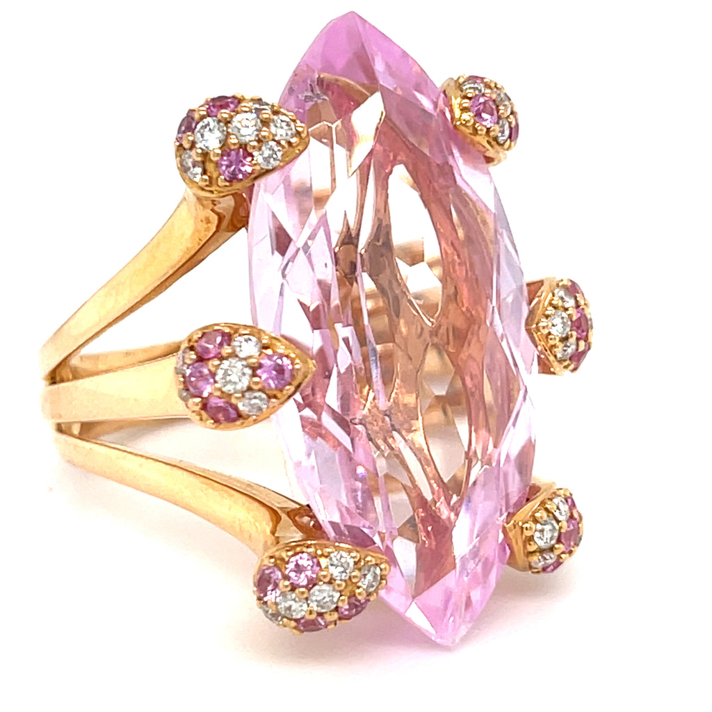 18k Pink Gold 22.1ct Pink Topaz Cocktail Ring 1 ct Dia+Pink Sapphire Acc Sz 7.5