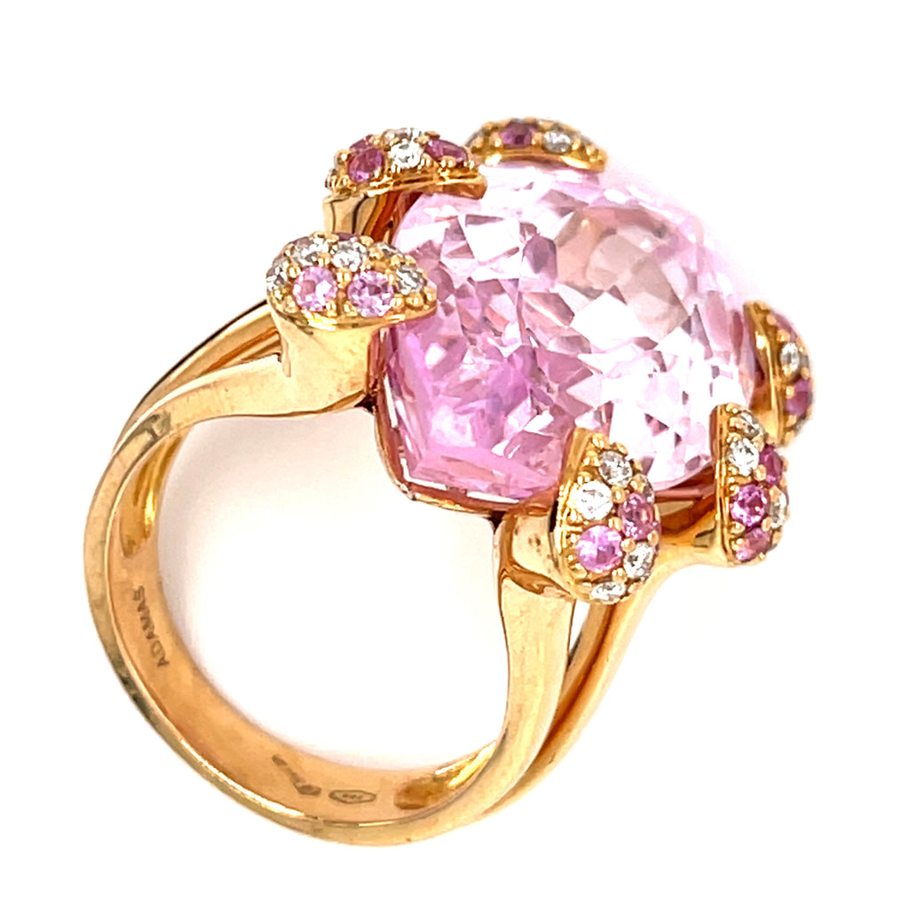 18k Pink Gold 22.1ct Pink Topaz Cocktail Ring 1 ct Dia+Pink Sapphire Acc Sz 7.5
