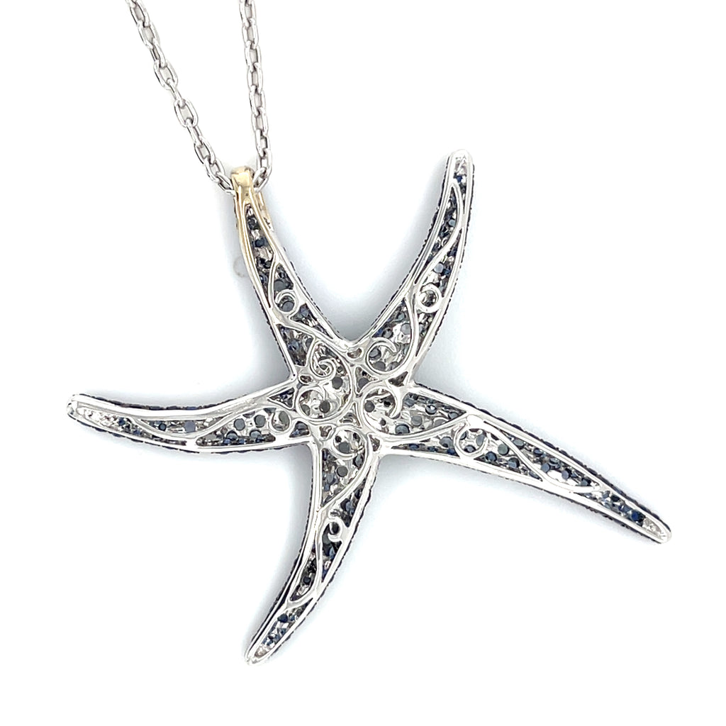 Sapphire and Rhodium Plated 18k White Gold Starfish Necklace Length: 19 3/4in.