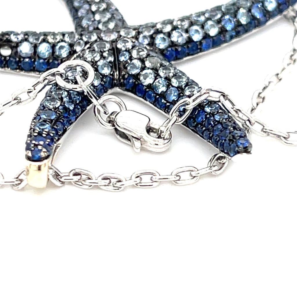 Sapphire and Rhodium Plated 18k White Gold Starfish Necklace Length: 19 3/4in.