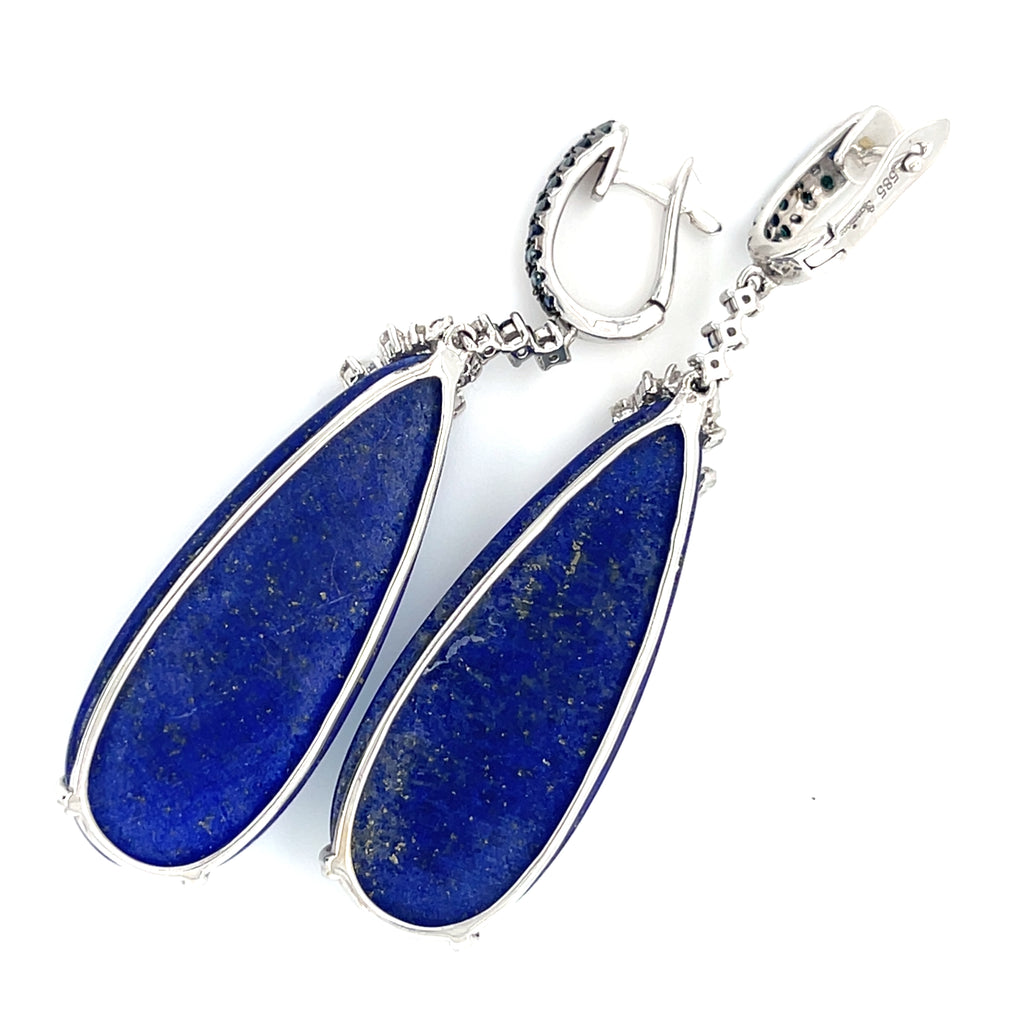 14k White Gold Crystal Topped Abalone Drop Earrings with Dia and Sapp Accents