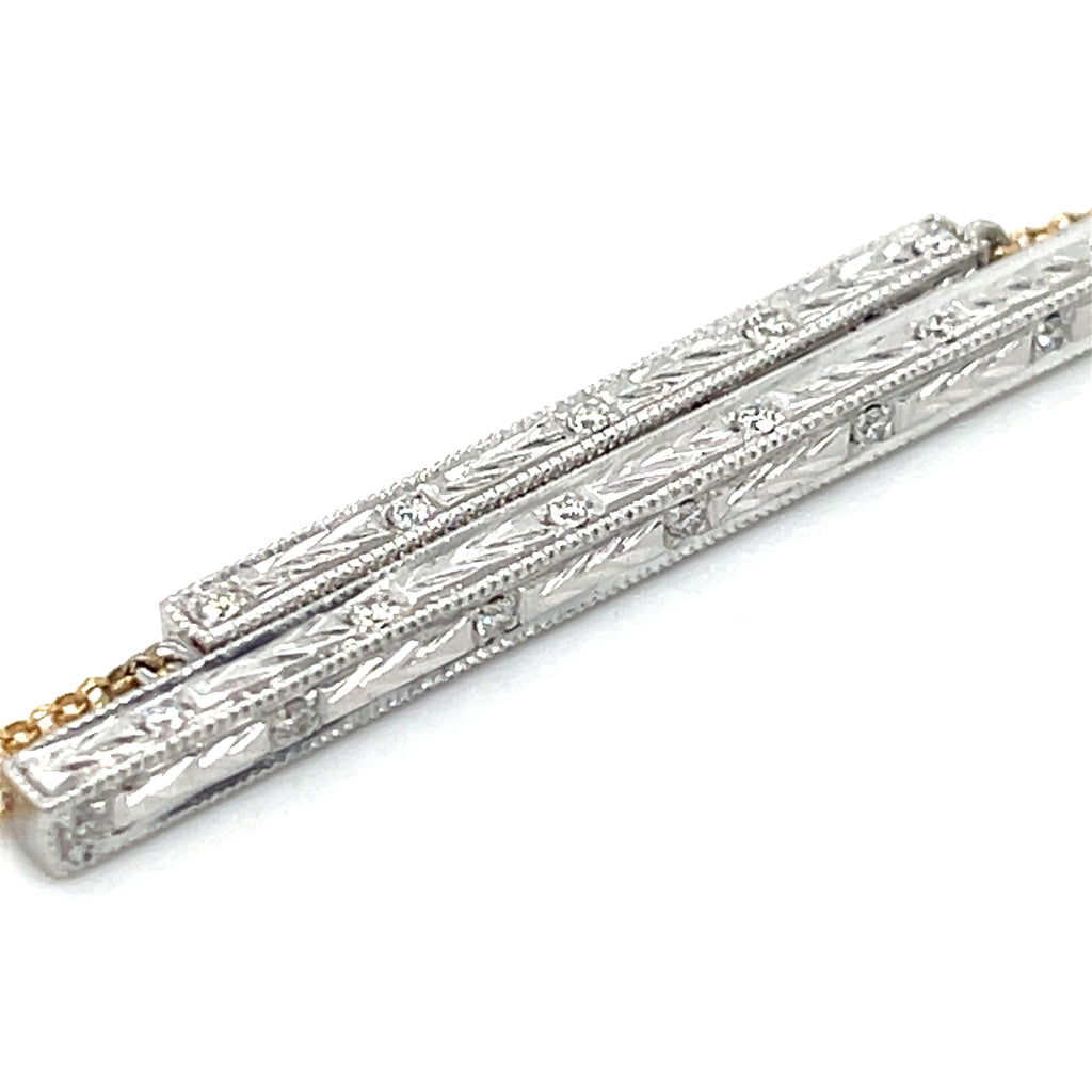 14k White and Yellow Gold Diamond Lariat Drop Necklace 17.5" Chain