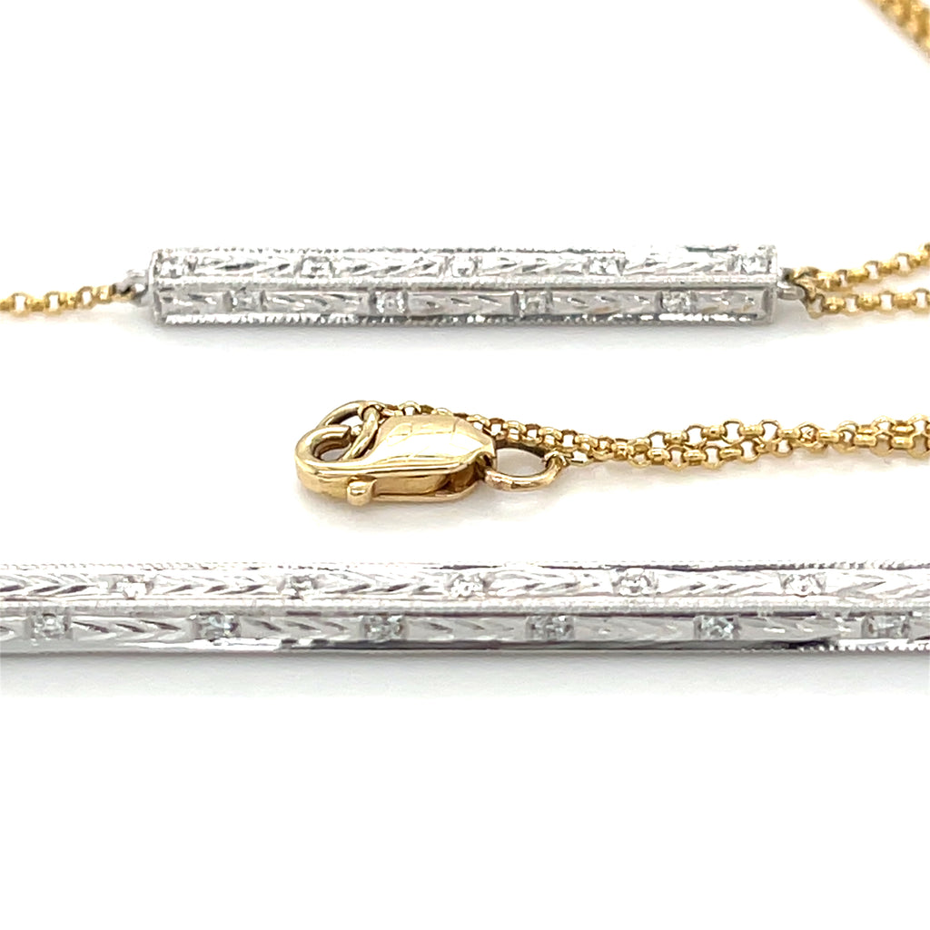 14k White and Yellow Gold Diamond Lariat Drop Necklace 17.5" Chain