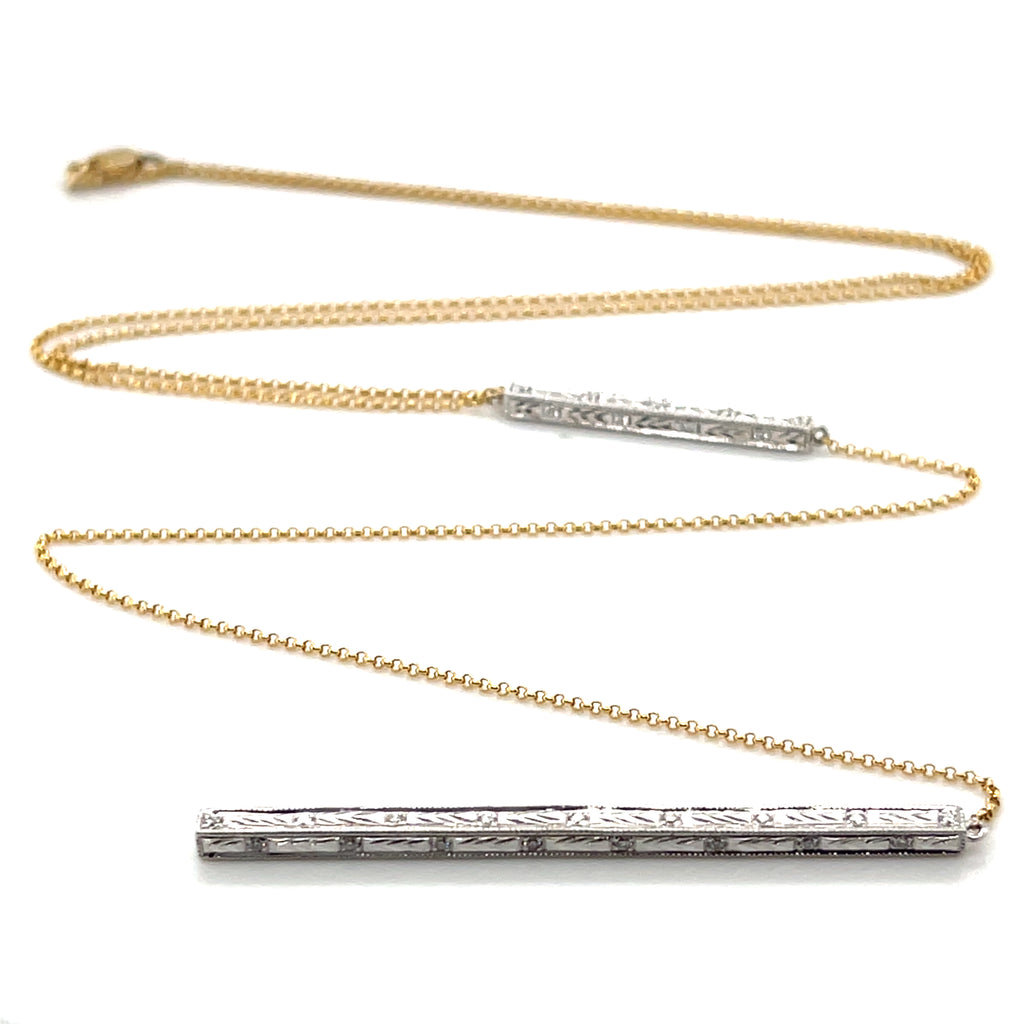 14k White and Yellow Gold Diamond Lariat Drop Necklace 17.5" Chain