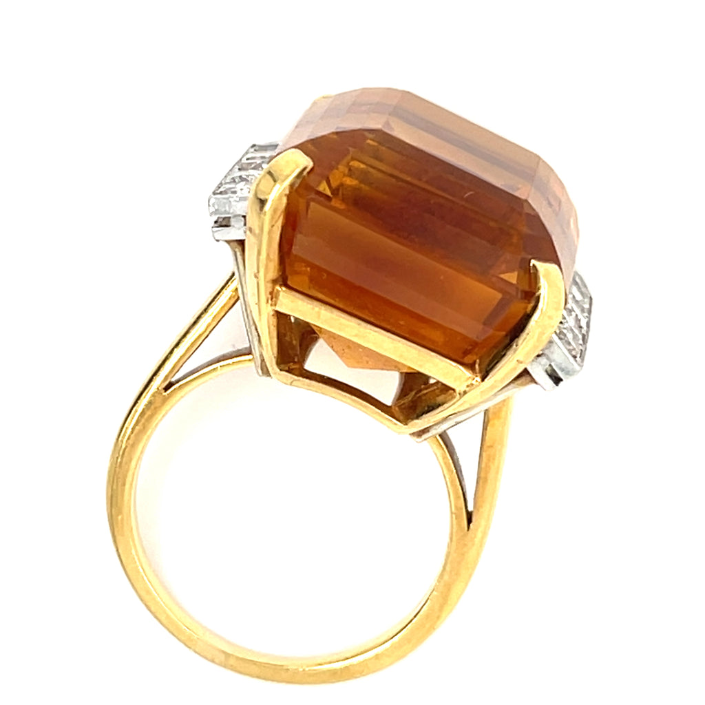 14k Two Tone Gold Citrine Cocktail Ring with Diamond Accents Size 6.5