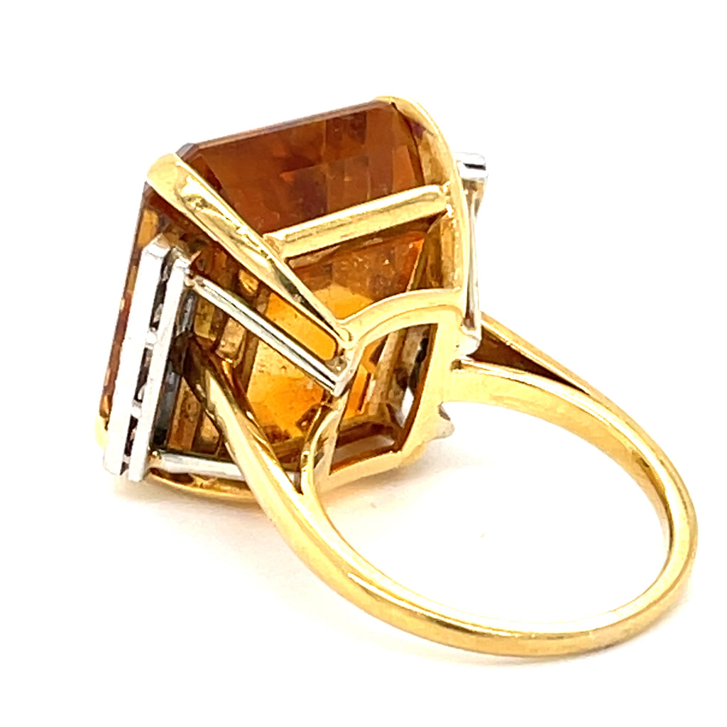 14k Two Tone Gold Citrine Cocktail Ring with Diamond Accents Size 6.5
