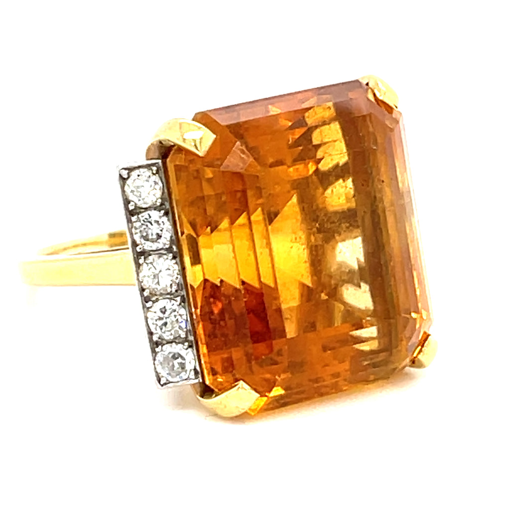 14k Two Tone Gold Citrine Cocktail Ring with Diamond Accents Size 6.5